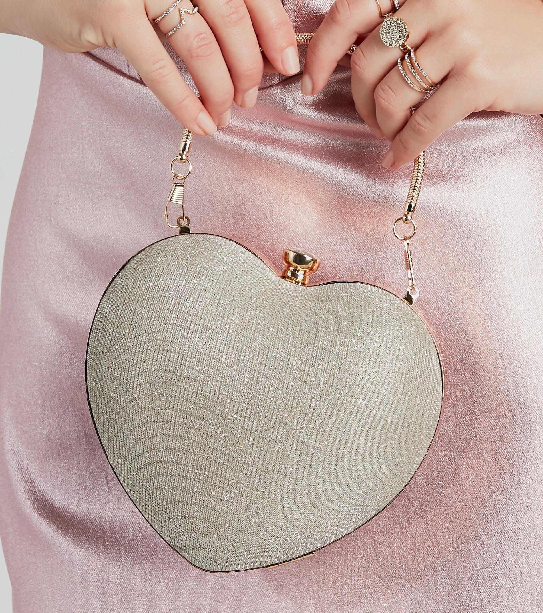 Divine Heart Glitter Mesh Handbag