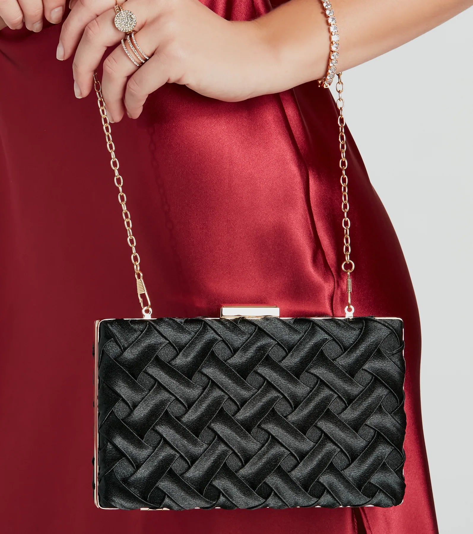 Perfect Addition Satin Woven Box Clutch