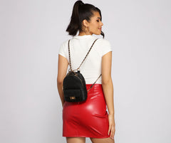 Faux Leather Quilted Diamond Mini Backpack