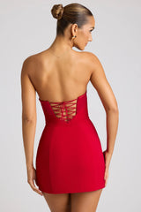 Strapless A-Line Mini Dress in Fire Red