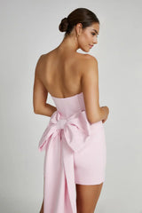 Meredith Strapless Bow Mini Dress - Blush Pink