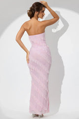 Embellished Strapless Ruffle Maxi Dress in Soft Pink