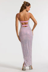 Embellished Square Neck Evening Gown in Lilac