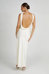 Gemima Satin Maxi Dress With Split - Ivory