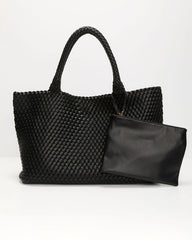 At My Side Woven Leather Tote With Insert