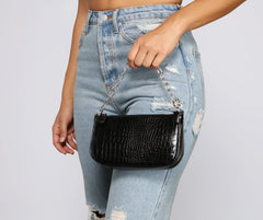 Chic Stunner Croc-Embossed Shoulder Bag