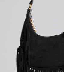 Caught In The Fringe Faux Suede Shoulder Bag