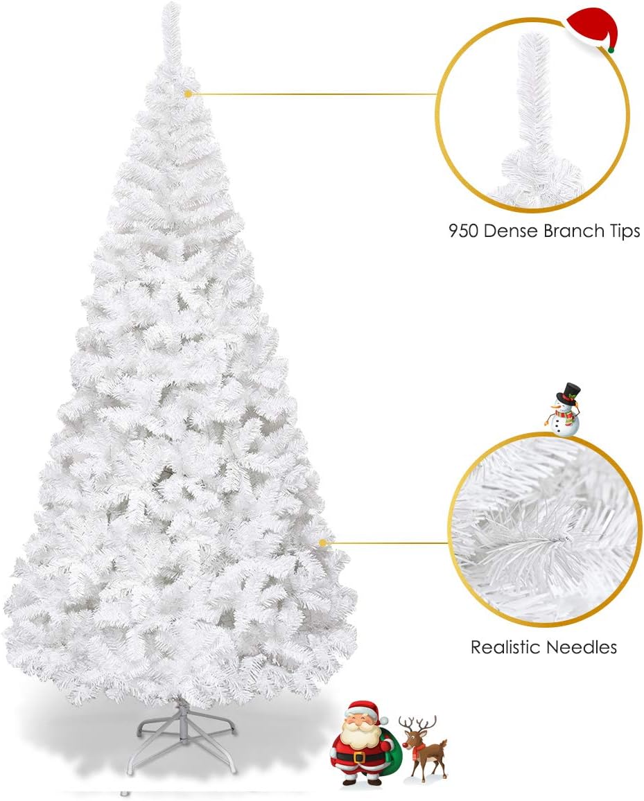 Goplus 5ft Artificial Christmas Tree Xmas Pine Tree with Solid Metal Legs Perfect for Indoor and Outdoor Holiday Decoration, White