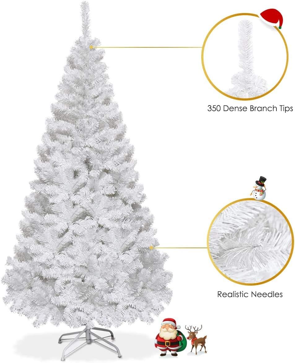 Goplus 5ft Artificial Christmas Tree Xmas Pine Tree with Solid Metal Legs Perfect for Indoor and Outdoor Holiday Decoration, White