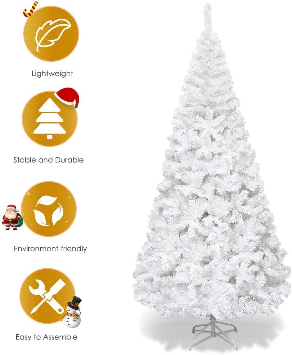 Goplus 5ft Artificial Christmas Tree Xmas Pine Tree with Solid Metal Legs Perfect for Indoor and Outdoor Holiday Decoration, White