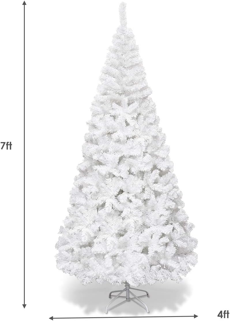 Goplus 5ft Artificial Christmas Tree Xmas Pine Tree with Solid Metal Legs Perfect for Indoor and Outdoor Holiday Decoration, White