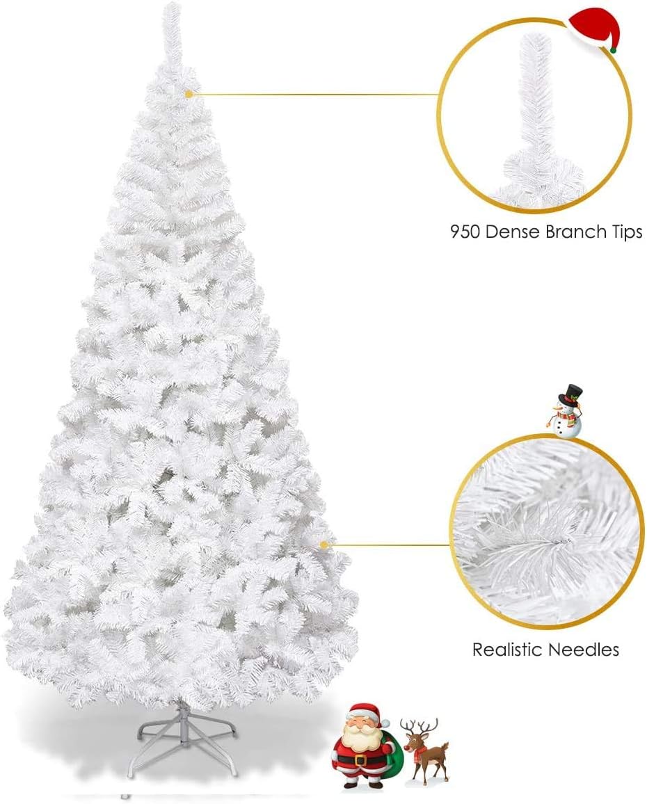 Goplus 5ft Artificial Christmas Tree Xmas Pine Tree with Solid Metal Legs Perfect for Indoor and Outdoor Holiday Decoration, White