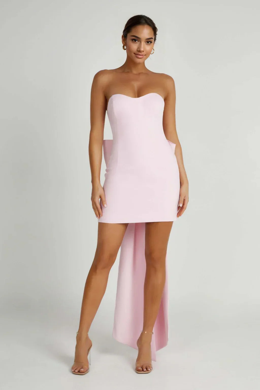 Meredith Strapless Bow Mini Dress - Blush Pink