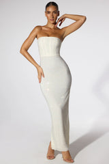 Embellished Strapless Evening Gown in Ivory