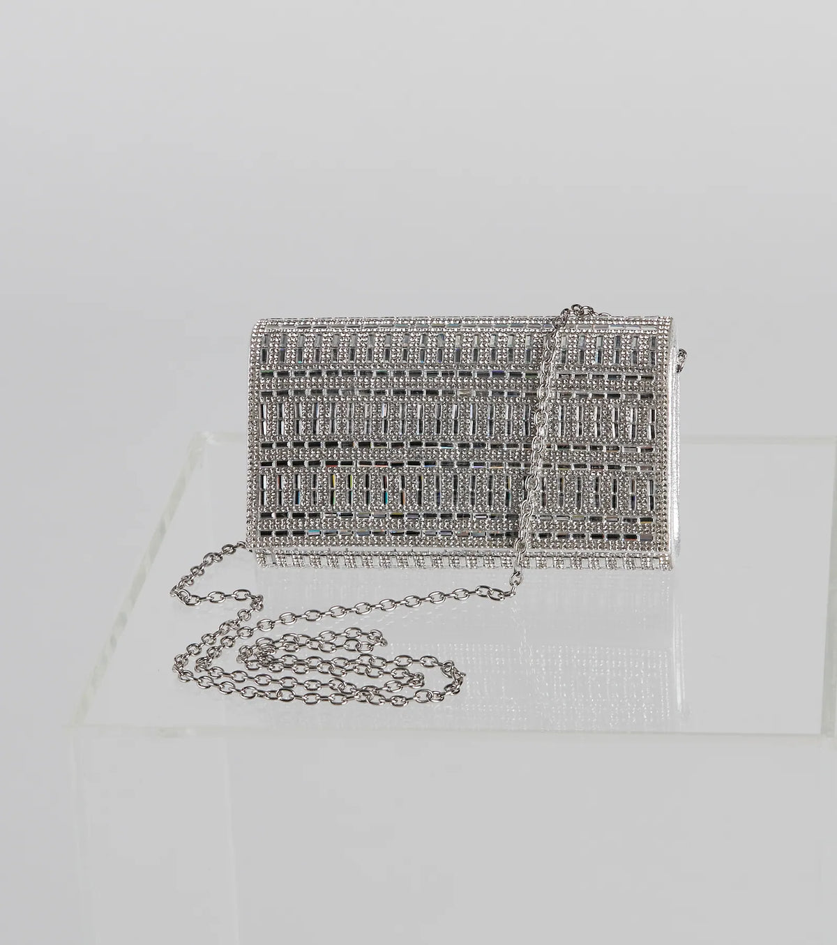 So Glam Rhinestone And Baguette Stone Clutch