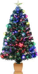 3ft Green Fiber Optic Christmas Tree,Prelit Artificial Tabletop Mini Christmas Tree,Star,Butterfly and Ball Ornaments for Best Holiday Home Decorations