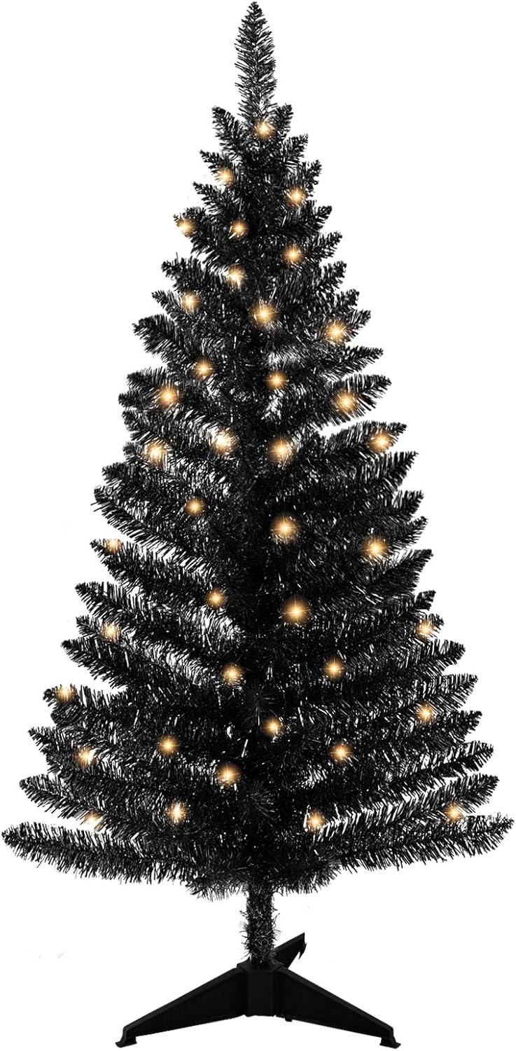 4ft Lighted Artificial Blue Christmas Tree | Leeheeyee Small Xmas Tree, Not Pre-lit Blue Tinsel Pine Trees with Lights, Ideal for Ideal for Home, Office, and Xmas Party Décor