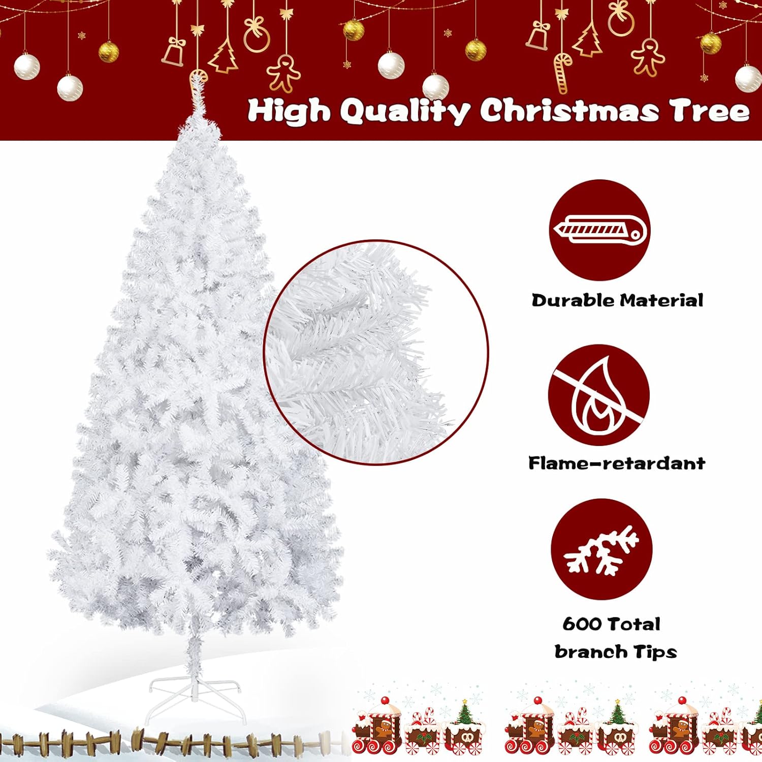 Bonnlo Artificial Christmas Tree, Upgraded Full 4ft White Christmas Tree w/ 346 Branch Tips, Small Christmas Tree for Home, Office, Party Decoration