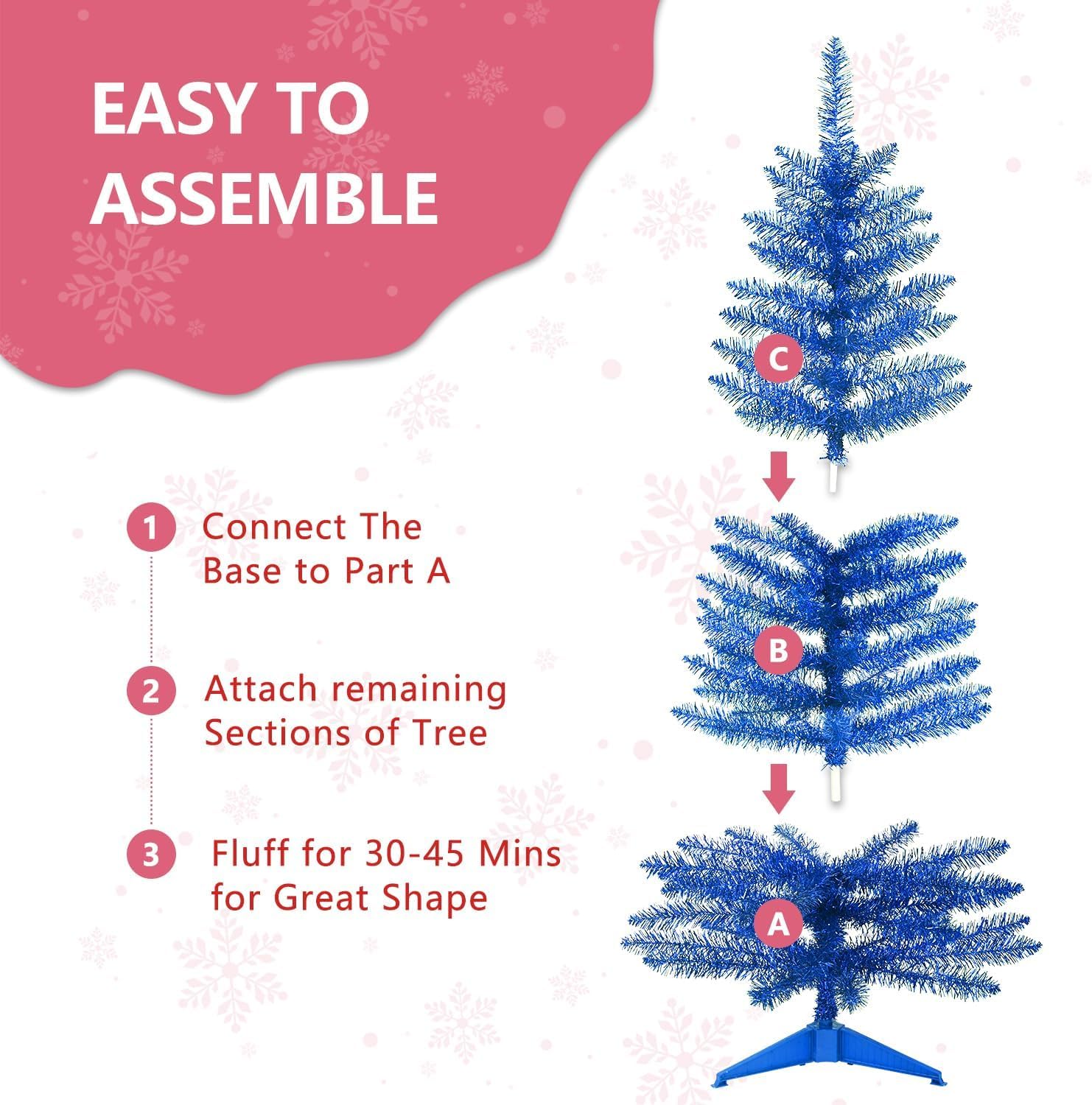 4ft Lighted Artificial Blue Christmas Tree | Leeheeyee Small Xmas Tree, Not Pre-lit Blue Tinsel Pine Trees with Lights, Ideal for Ideal for Home, Office, and Xmas Party Décor