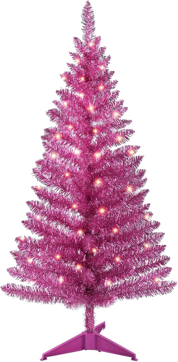 4ft Lighted Artificial Blue Christmas Tree | Leeheeyee Small Xmas Tree, Not Pre-lit Blue Tinsel Pine Trees with Lights, Ideal for Ideal for Home, Office, and Xmas Party Décor