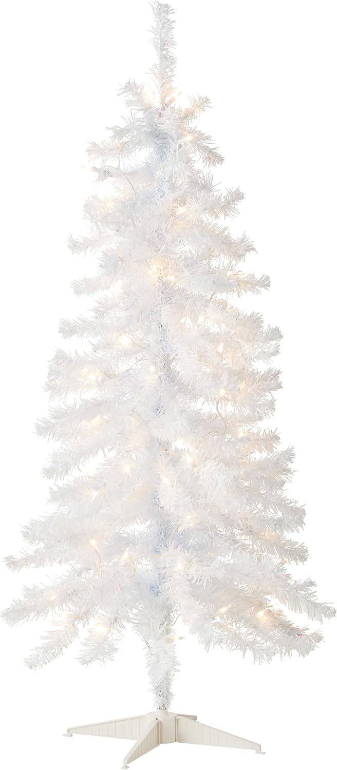 National Tree Company Pre-Lit Artificial Christmas Tree, Champagne Gold Tinsel, White Lights, Includes Stand, 4 feet