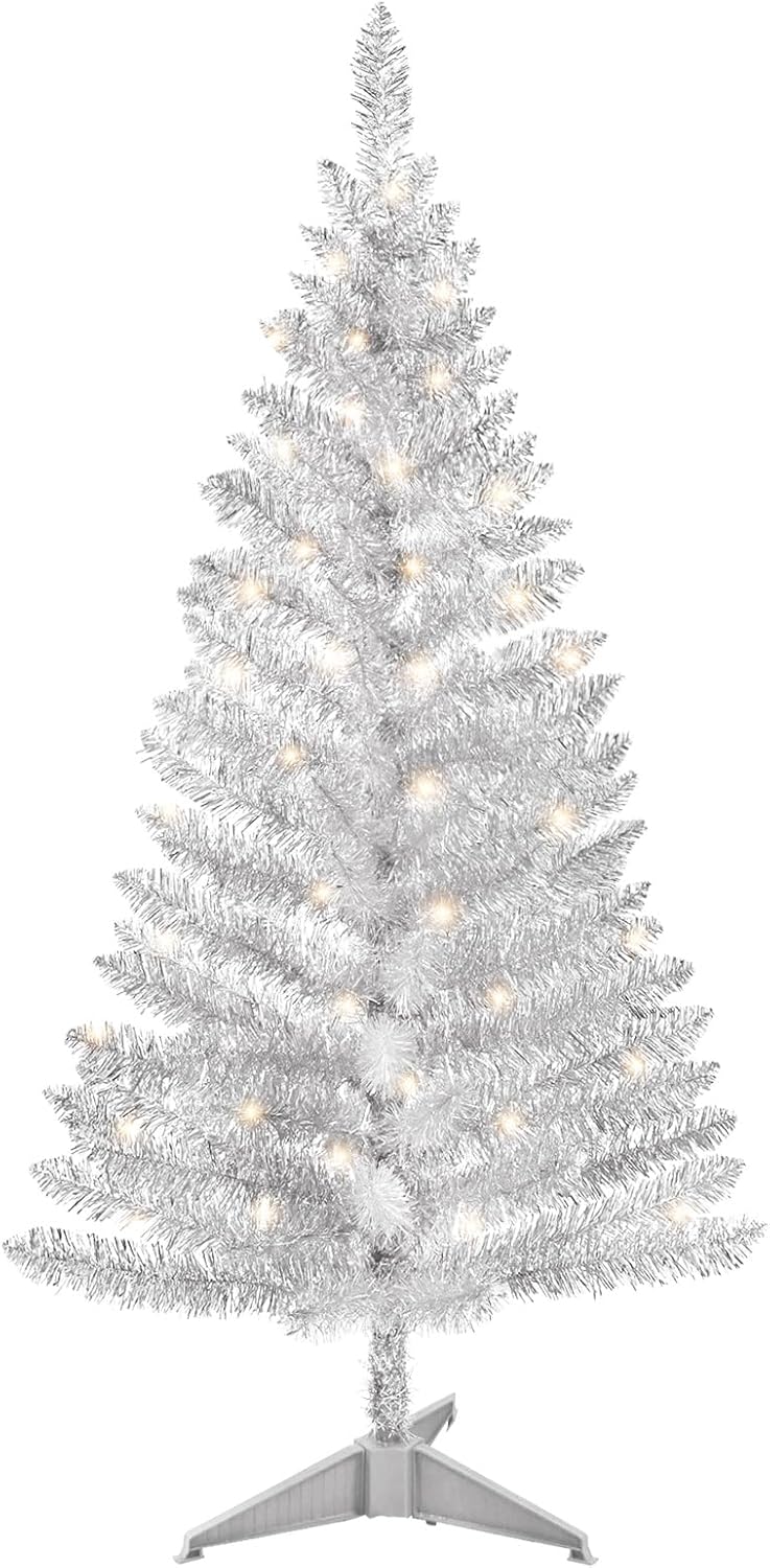 4ft Lighted Artificial Blue Christmas Tree | Leeheeyee Small Xmas Tree, Not Pre-lit Blue Tinsel Pine Trees with Lights, Ideal for Ideal for Home, Office, and Xmas Party Décor