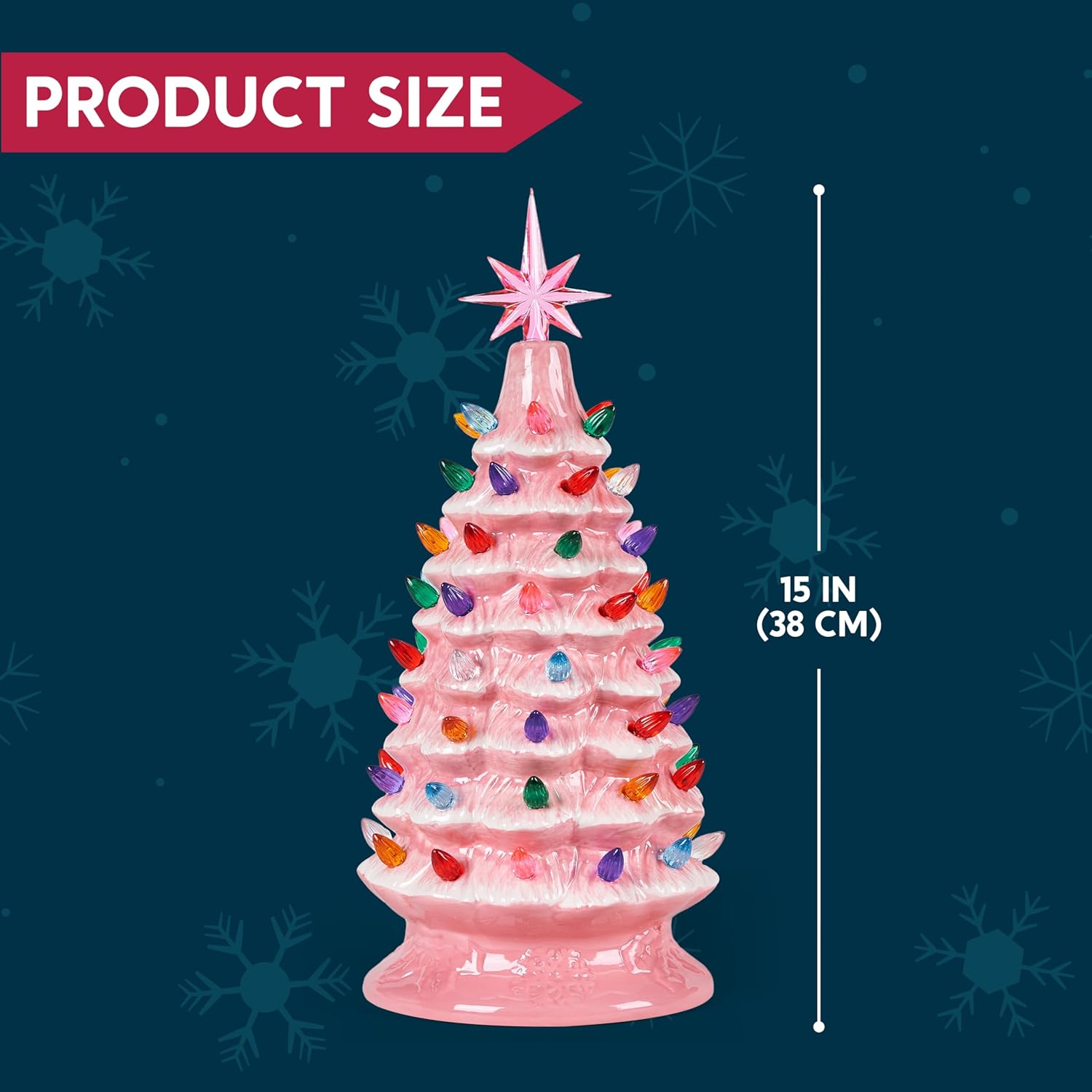 Joiedomi 15 Tabletop Prelit Ceramic Christmas Tree with 70 Multicolor Lights, Hand-Painted Ceramic Tabletop Christmas Tree for Christmas Holiday Indoor Decorations