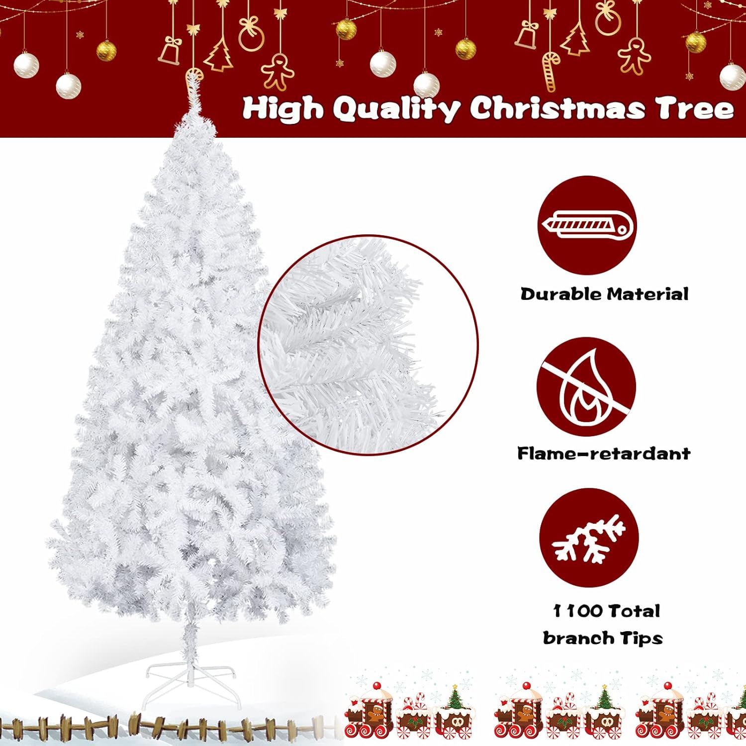 Bonnlo Artificial Christmas Tree, Upgraded Full 4ft White Christmas Tree w/ 346 Branch Tips, Small Christmas Tree for Home, Office, Party Decoration