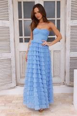 Lovers In Paris Strapless Tulle Maxi Dress Blue