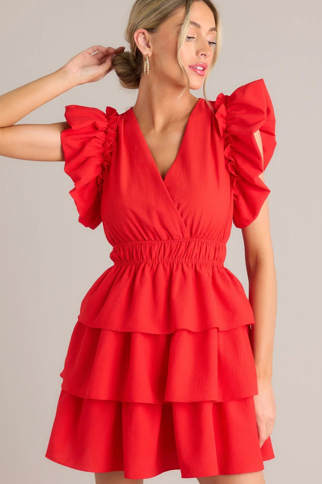 Radiance Ruffle Red Flutter Sleeve Mini Dress