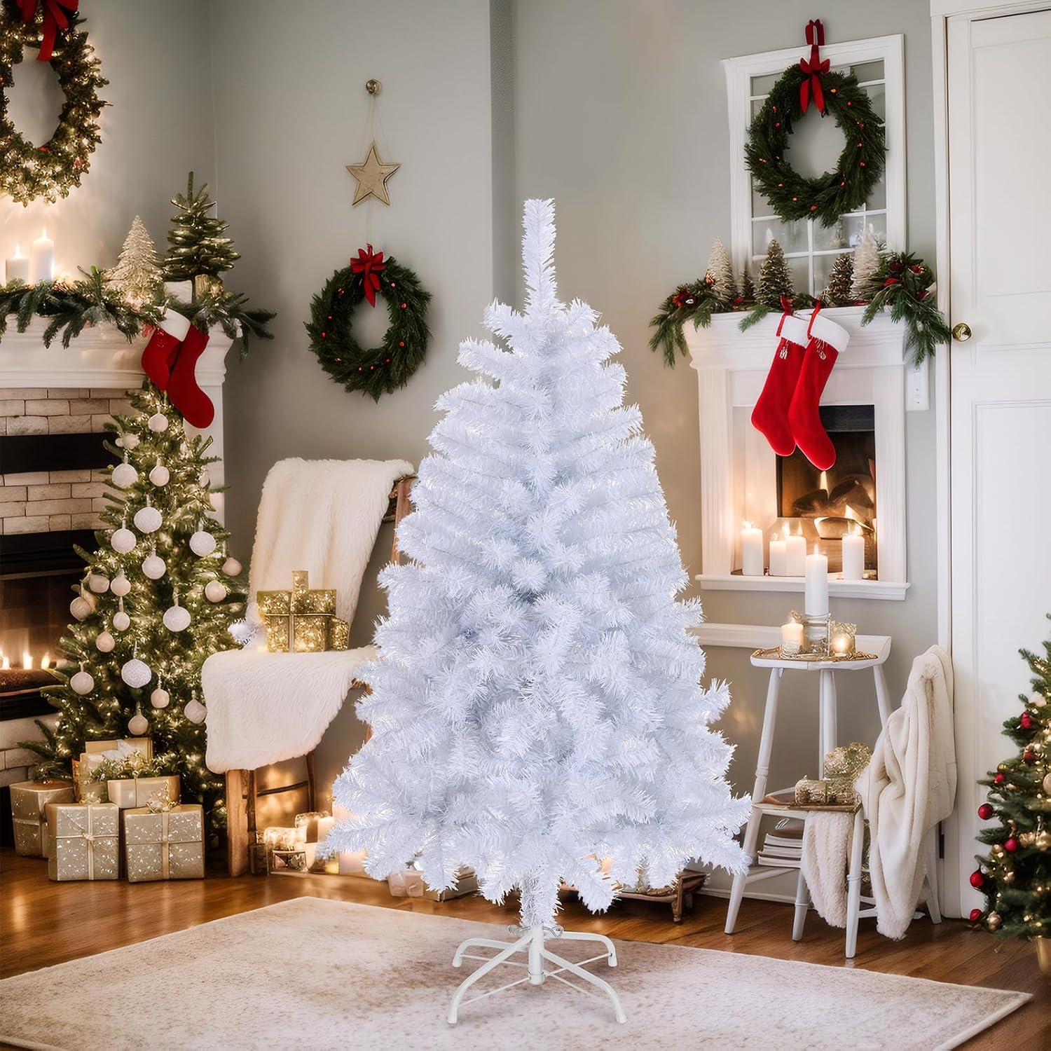 Bonnlo Artificial Christmas Tree, Upgraded Full 4ft White Christmas Tree w/ 346 Branch Tips, Small Christmas Tree for Home, Office, Party Decoration