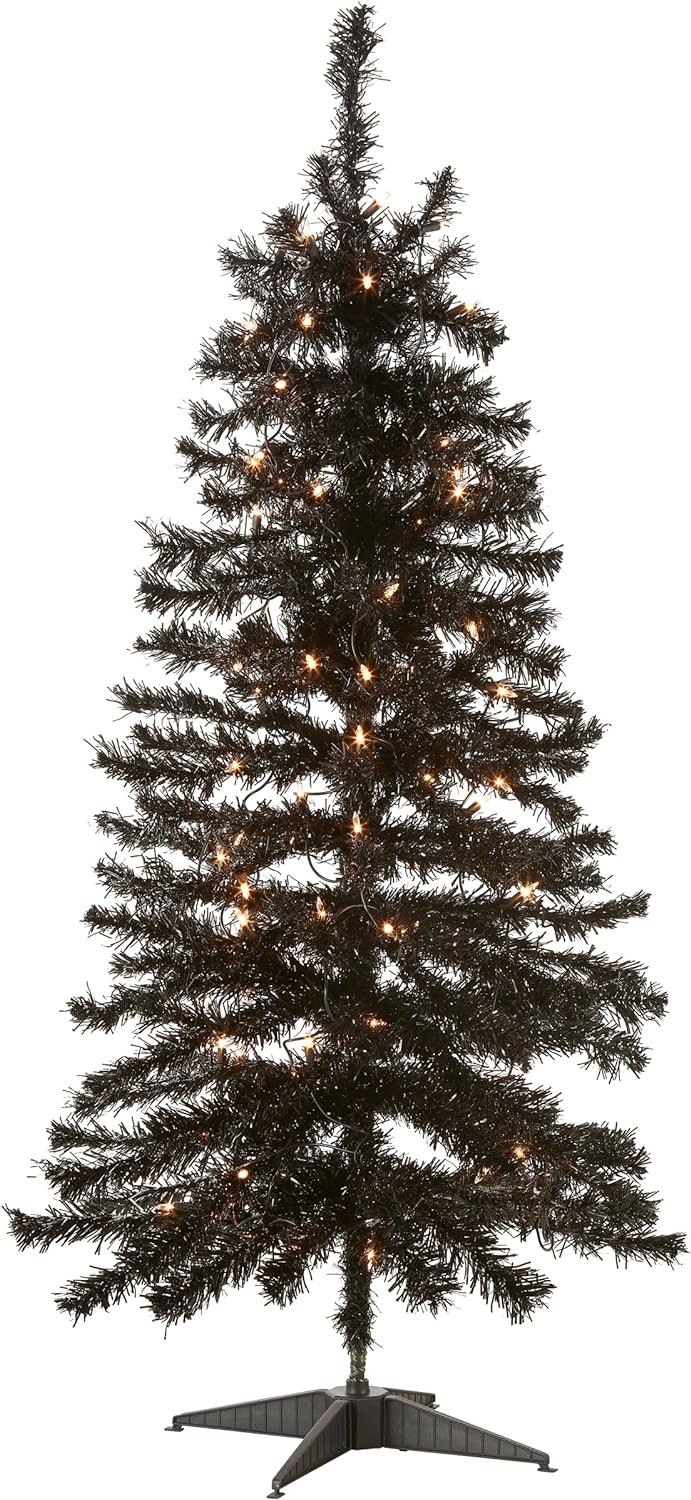 National Tree Company Pre-Lit Artificial Christmas Tree, Champagne Gold Tinsel, White Lights, Includes Stand, 4 feet