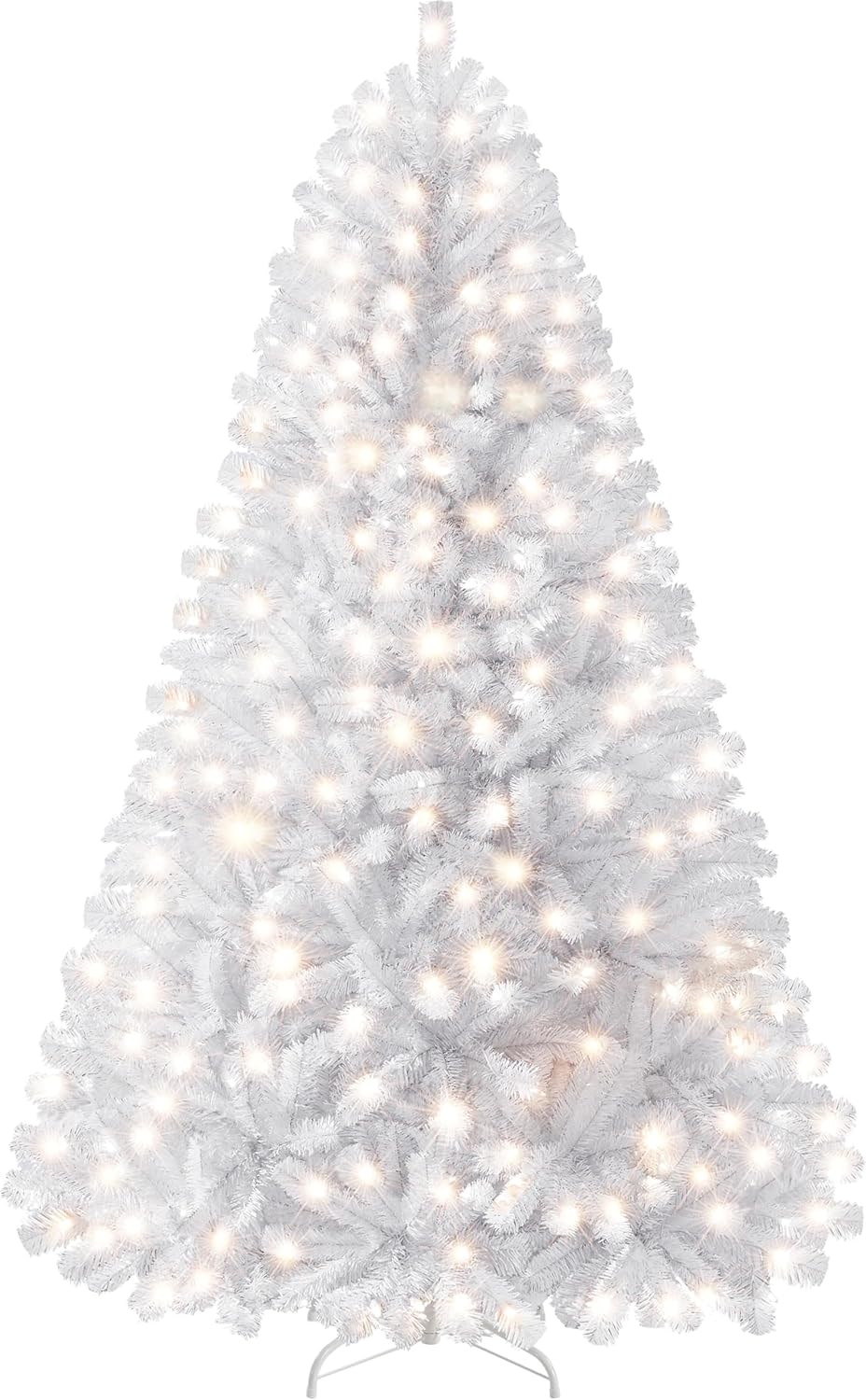 Yaheetech 4.5ft Pre-lit Spruce Artificial Hinged Christmas Pine Tree Prelighted Holiday Xmas Tree for Home Party Decoration with 150 Warm White Lights and 324 Branch Tips, White