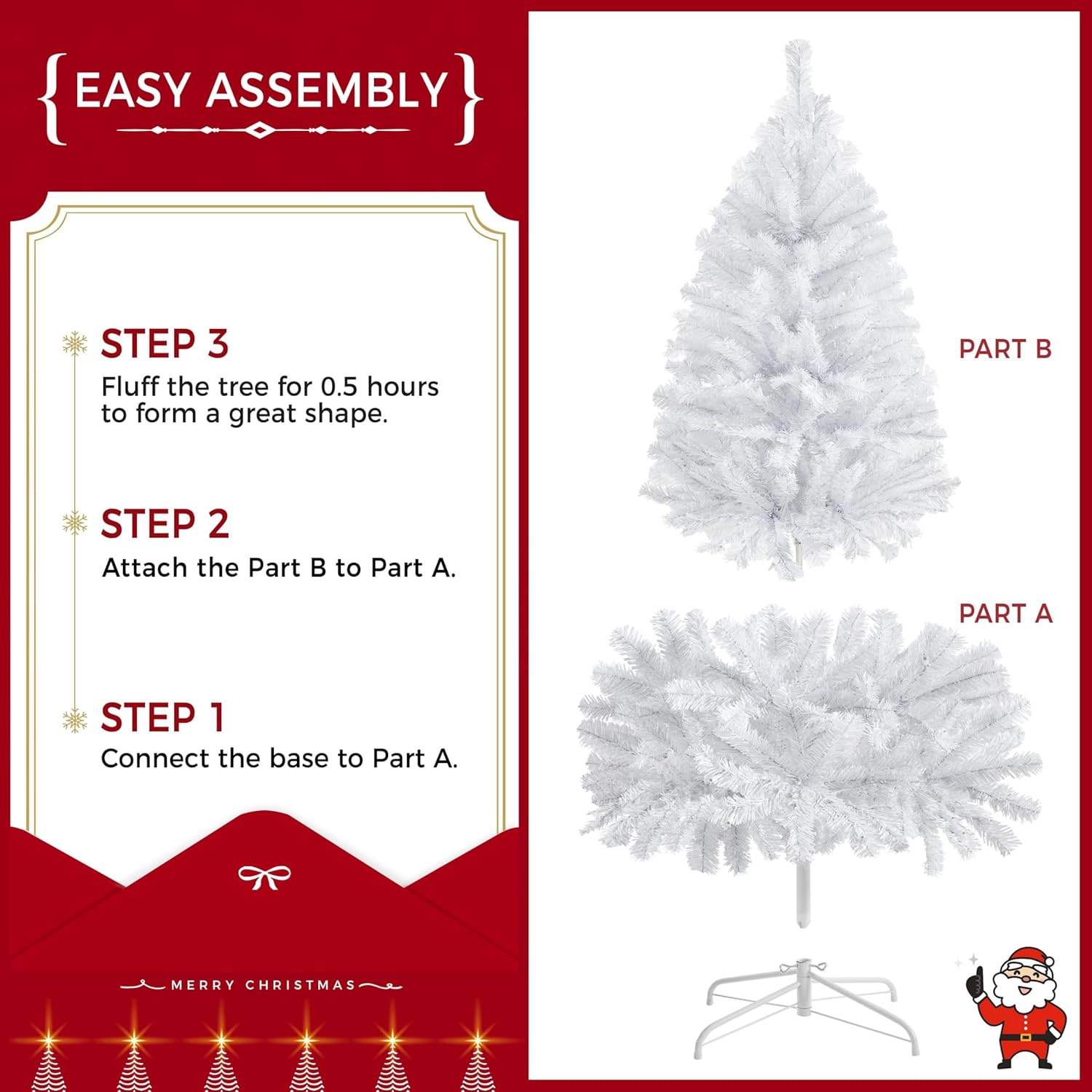 Yaheetech 4.5ft Pre-lit Spruce Artificial Hinged Christmas Pine Tree Prelighted Holiday Xmas Tree for Home Party Decoration with 150 Warm White Lights and 324 Branch Tips, White