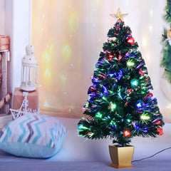 3ft Green Fiber Optic Christmas Tree,Prelit Artificial Tabletop Mini Christmas Tree,Star,Butterfly and Ball Ornaments for Best Holiday Home Decorations