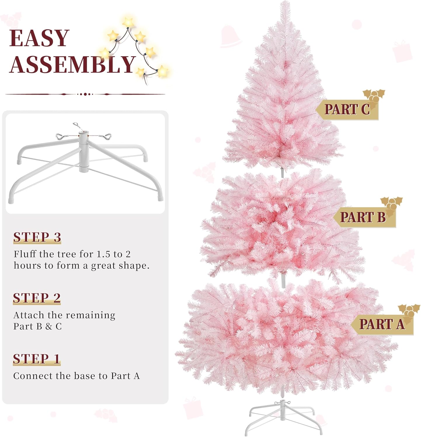 Yaheetech 4.5ft Pre-lit Spruce Artificial Hinged Christmas Pine Tree Prelighted Holiday Xmas Tree for Home Party Decoration with 150 Warm White Lights and 324 Branch Tips, White