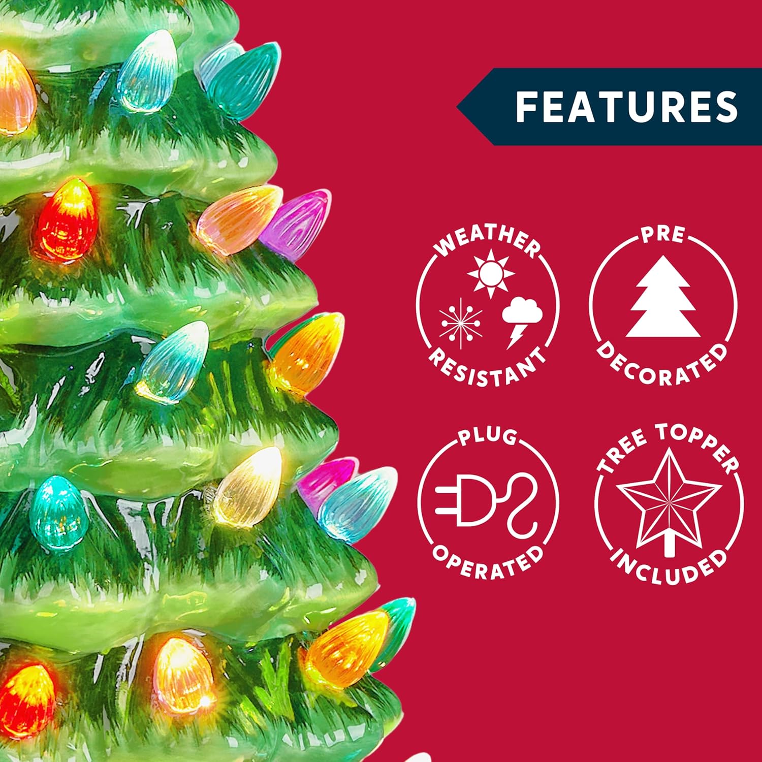 Joiedomi 15 Tabletop Prelit Ceramic Christmas Tree with 70 Multicolor Lights, Hand-Painted Ceramic Tabletop Christmas Tree for Christmas Holiday Indoor Decorations