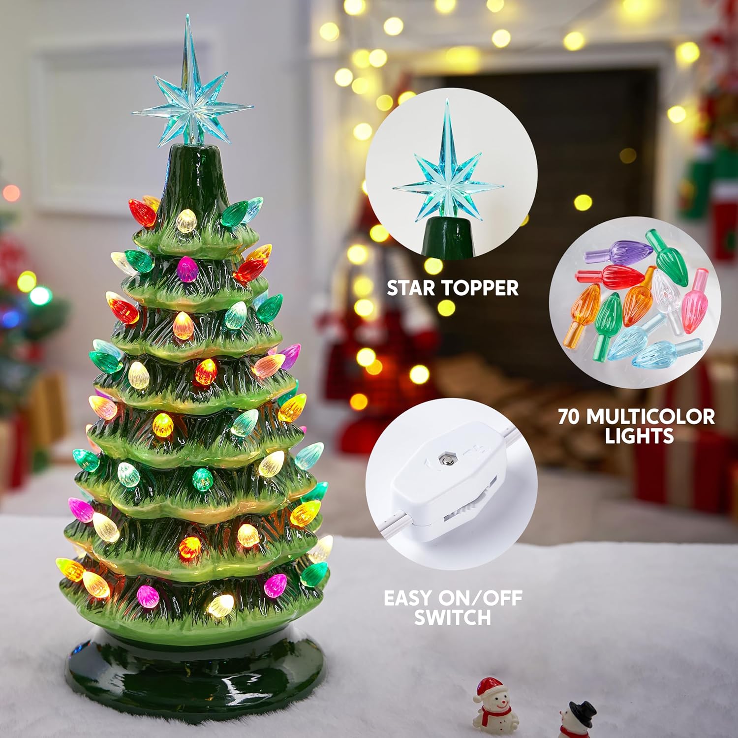 Joiedomi 15 Tabletop Prelit Ceramic Christmas Tree with 70 Multicolor Lights, Hand-Painted Ceramic Tabletop Christmas Tree for Christmas Holiday Indoor Decorations