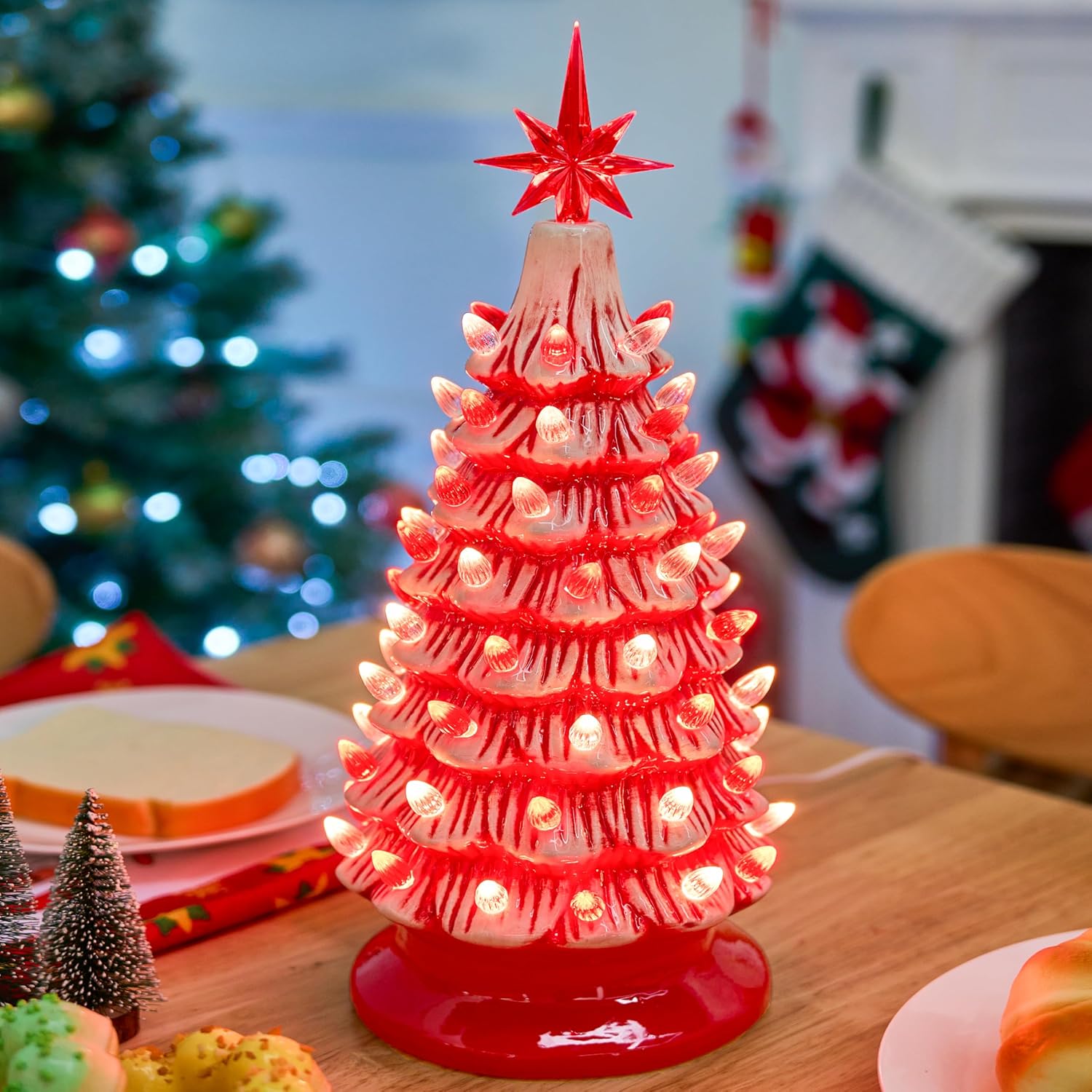 Joiedomi 15 Tabletop Prelit Ceramic Christmas Tree with 70 Multicolor Lights, Hand-Painted Ceramic Tabletop Christmas Tree for Christmas Holiday Indoor Decorations