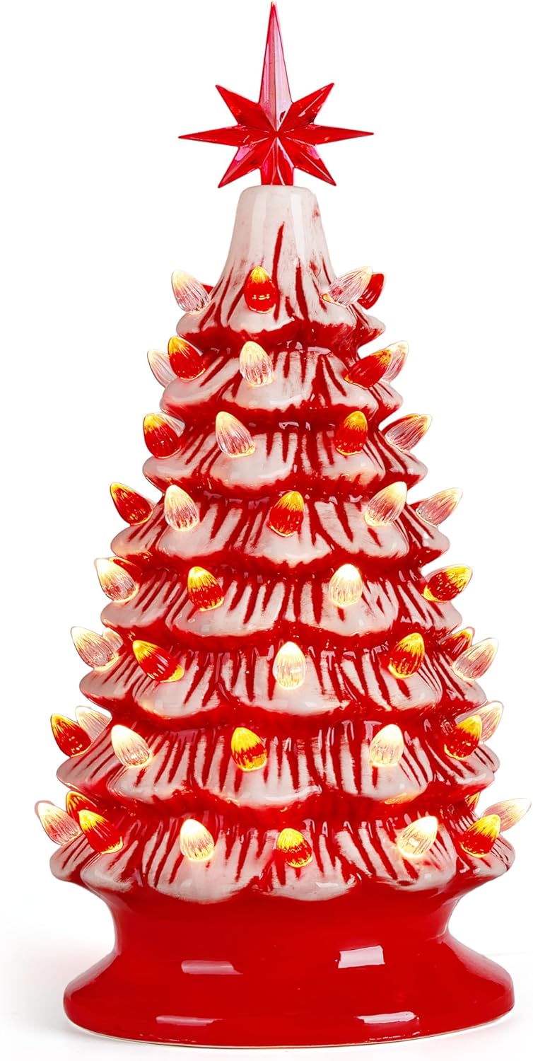 Joiedomi 15 Tabletop Prelit Ceramic Christmas Tree with 70 Multicolor Lights, Hand-Painted Ceramic Tabletop Christmas Tree for Christmas Holiday Indoor Decorations