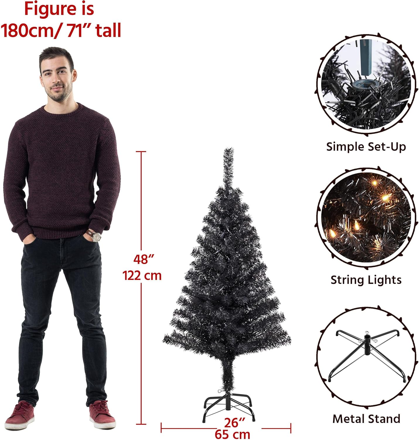 Yaheetech 4.5ft Pre-lit Spruce Artificial Hinged Christmas Pine Tree Prelighted Holiday Xmas Tree for Home Party Decoration with 150 Warm White Lights and 324 Branch Tips, White