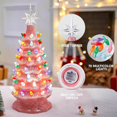 Joiedomi 15 Tabletop Prelit Ceramic Christmas Tree with 70 Multicolor Lights, Hand-Painted Ceramic Tabletop Christmas Tree for Christmas Holiday Indoor Decorations