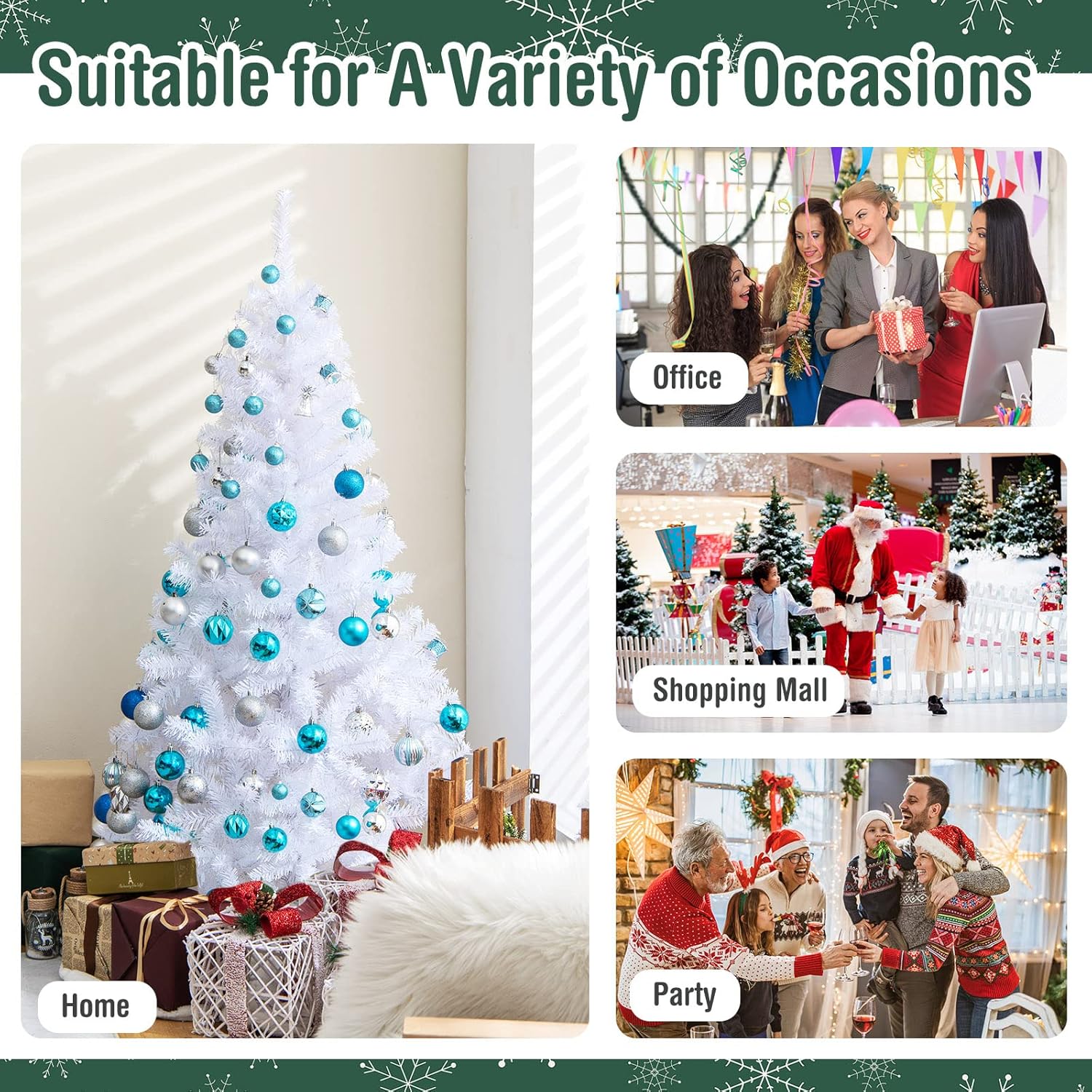 COSTWAY 6Ft-Artificial-PVC-Christmas-Tree-W-Stand-Holiday-Season-Indoor-Outdoor-White