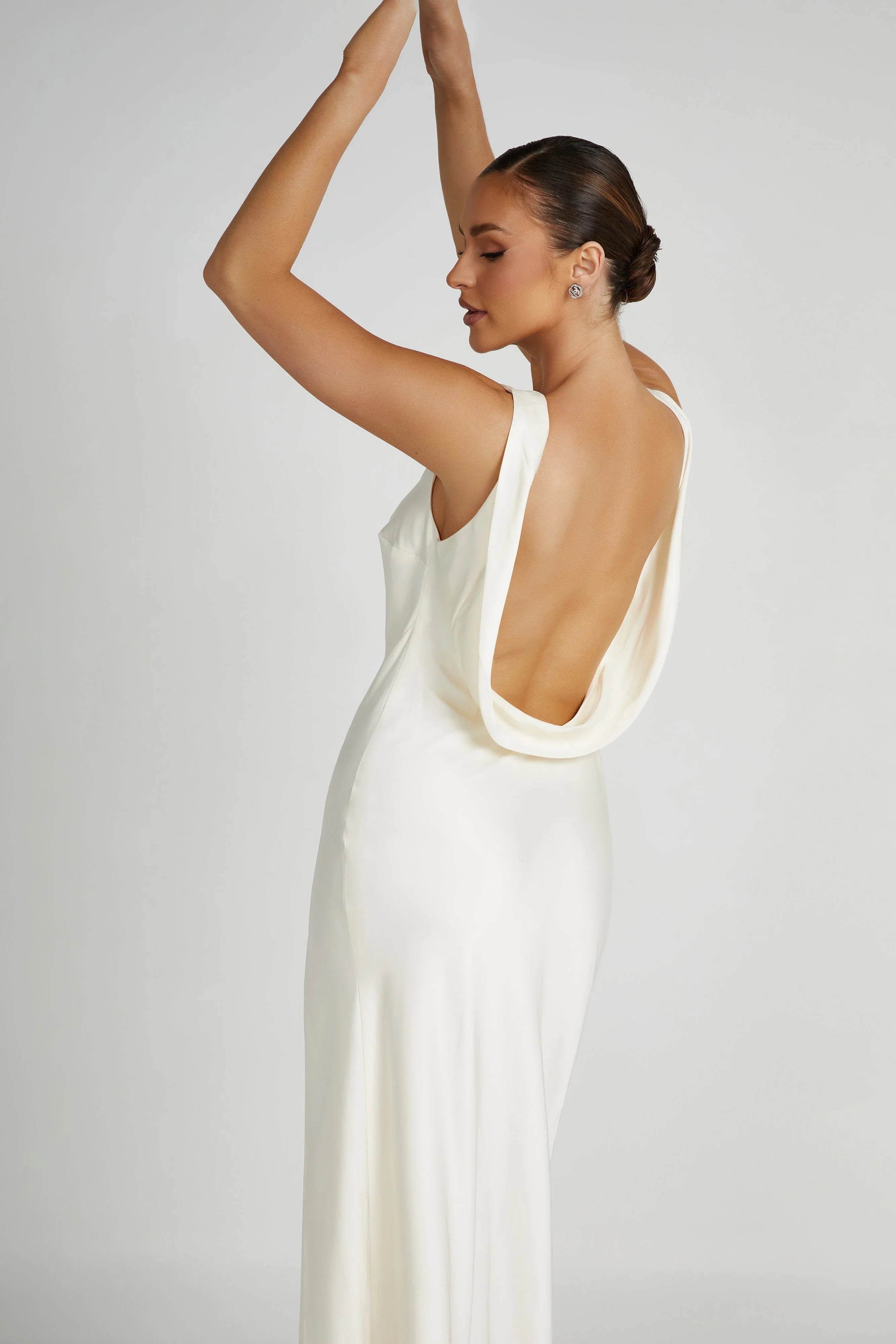 Gemima Satin Maxi Dress With Split - Ivory