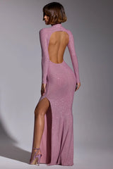 Embellished Long Sleeve Evening Gown in Light Pink