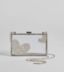 Heart's Content Rhinestone Clear Box Bag