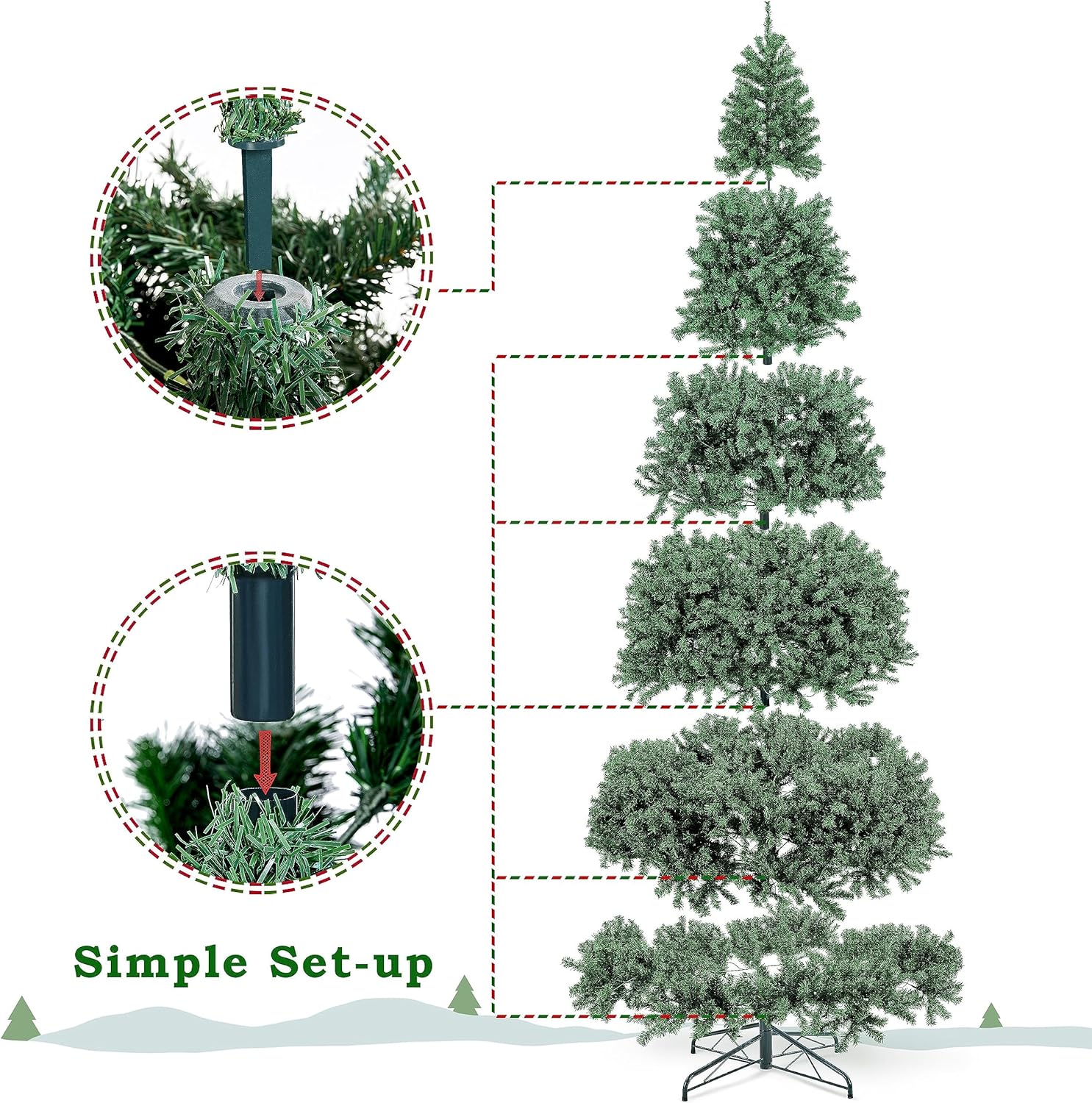 Yaheetech 4.5ft Pre-lit Spruce Artificial Hinged Christmas Pine Tree Prelighted Holiday Xmas Tree for Home Party Decoration with 150 Warm White Lights and 324 Branch Tips, White