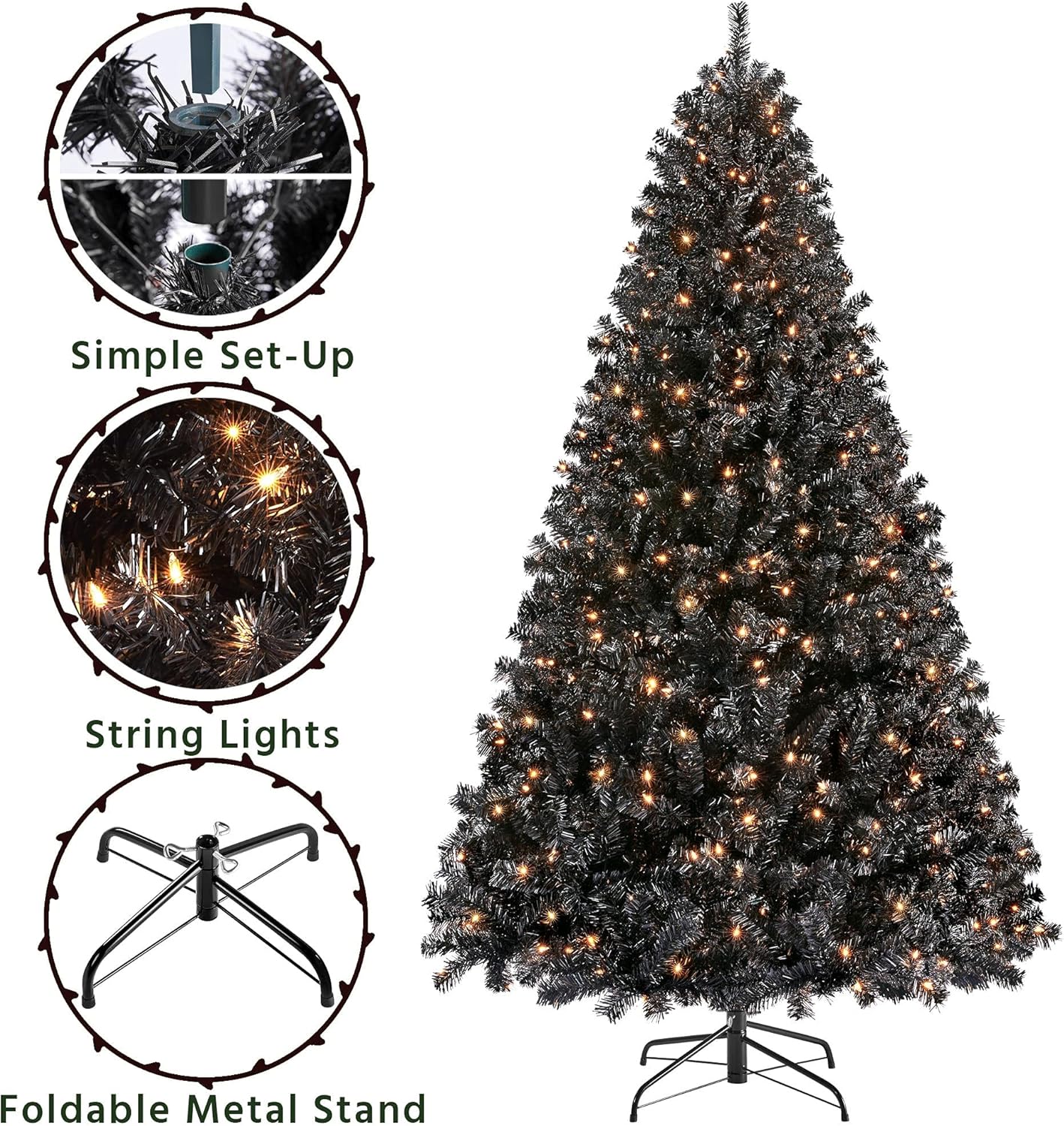 Yaheetech 4.5ft Pre-lit Spruce Artificial Hinged Christmas Pine Tree Prelighted Holiday Xmas Tree for Home Party Decoration with 150 Warm White Lights and 324 Branch Tips, White