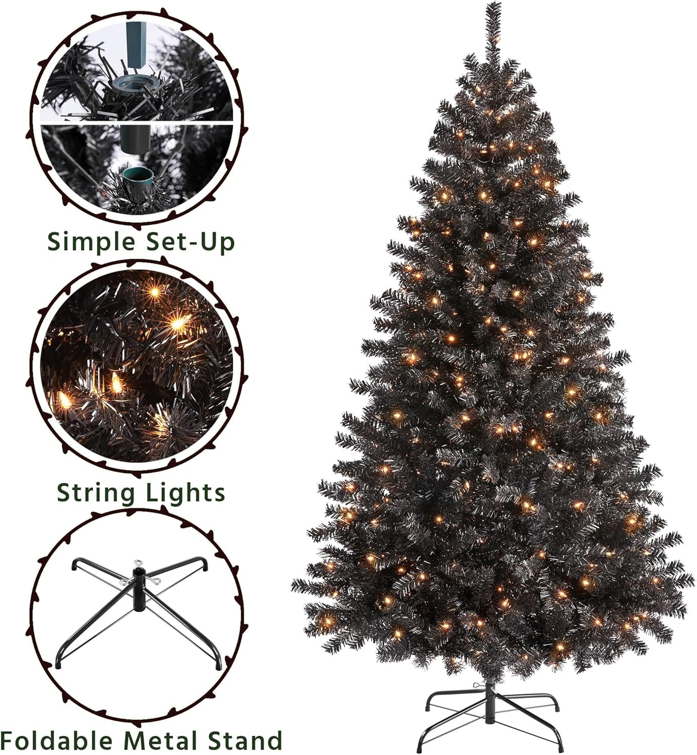 Yaheetech 4.5ft Pre-lit Spruce Artificial Hinged Christmas Pine Tree Prelighted Holiday Xmas Tree for Home Party Decoration with 150 Warm White Lights and 324 Branch Tips, White