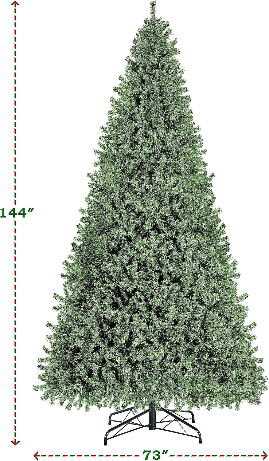 Yaheetech 4.5ft Pre-lit Spruce Artificial Hinged Christmas Pine Tree Prelighted Holiday Xmas Tree for Home Party Decoration with 150 Warm White Lights and 324 Branch Tips, White